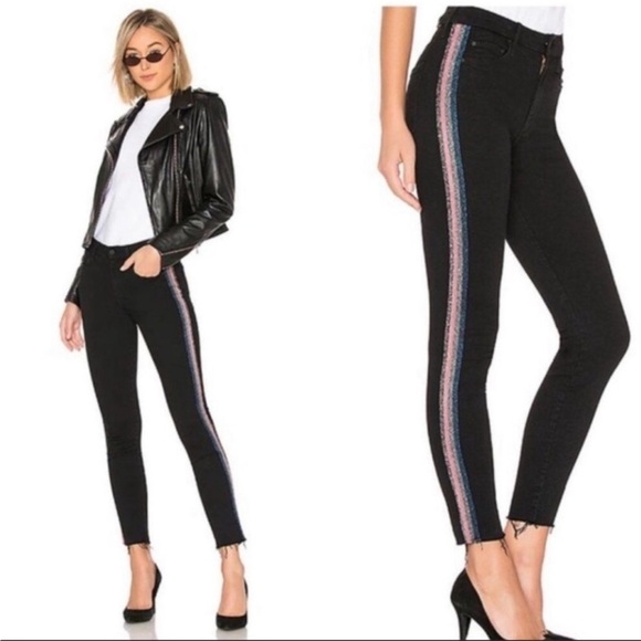 Mother High Waisted Looker Ankle Fray Guilty Glitter Racer Jean 26
